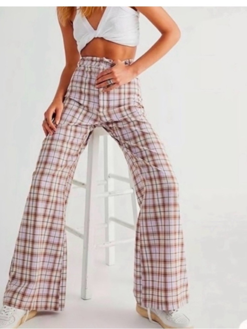 Free People Plaid Jules Highrise Trousers in Academia Spring